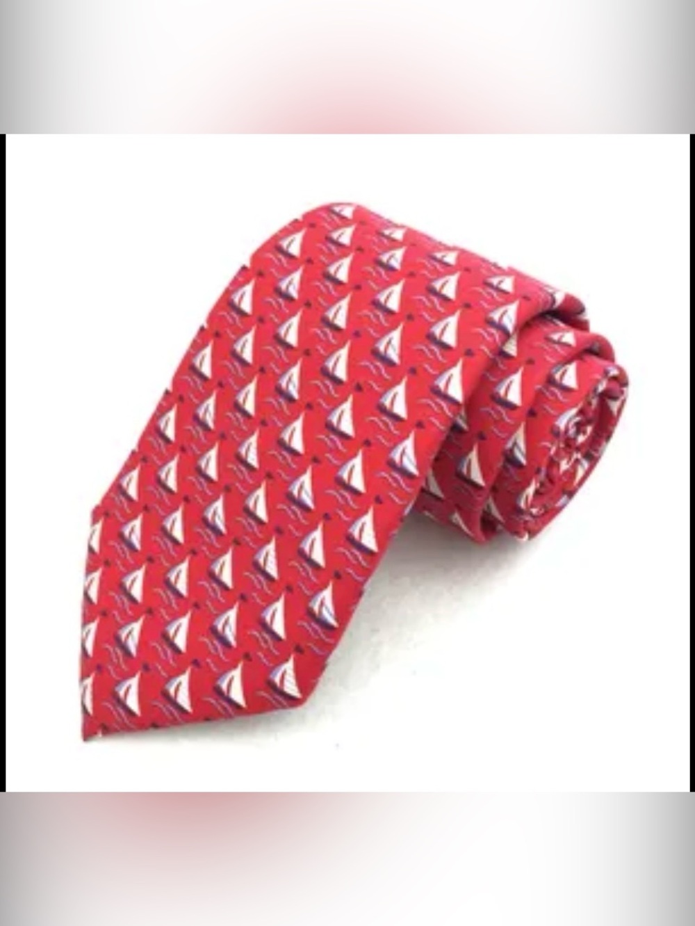Vineyard Vines Red Sailboat Pattern Silk Tie